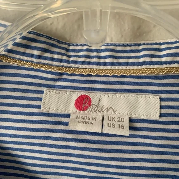 Boden Blue Striped Button Down Shirt with full flowing arms after elbow - Picture 4 of 8